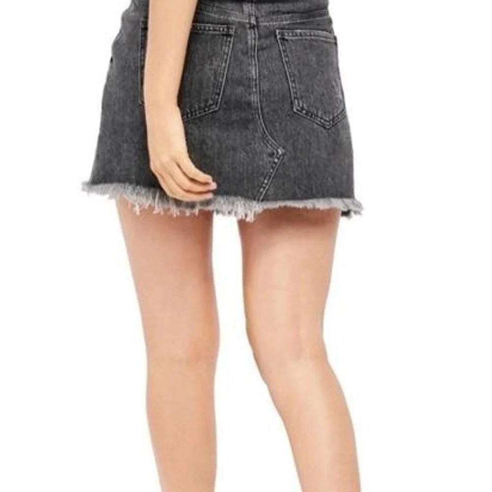 Free People Sidecar Denim Mini Skirt Black Raw Hem High Rise Size 31